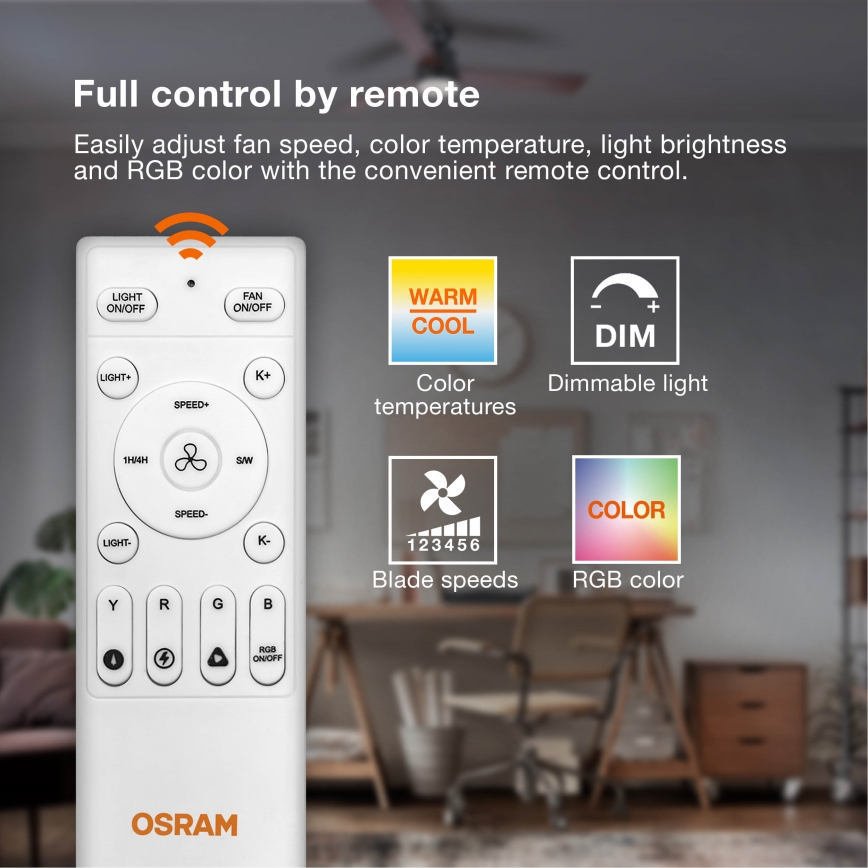 Osram - Plafoniera LED dimmerabile con ventilatore MURLAN LED/26W/230V 3000-6500K + telecomando