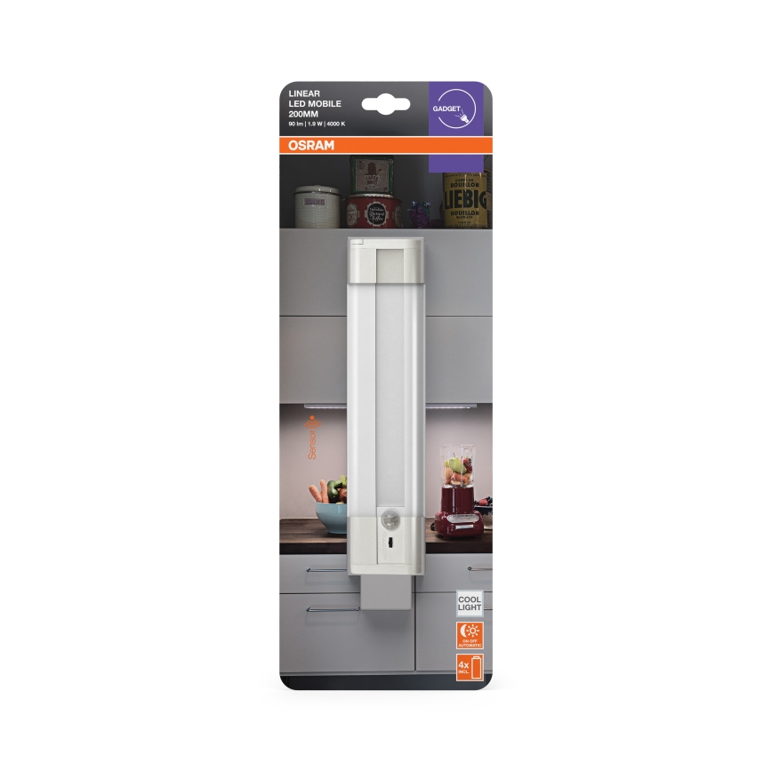 Osram - Lampada LED sottopensile con sensore di movimento e crepuscolare LINEARLED LED/1,9W/6V 4xAA 4000K 21,4 cm bianca