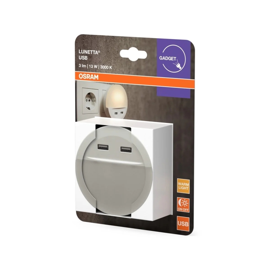 Osram - Lampada notturna a spina con sensore LUNETTA 2x USB LED/13W/230V