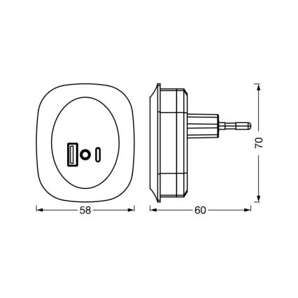 Osram - Lampada da notte LED da inserire nella presa con sensore e porta USB LUNETTA LED/12,5W/230V nera