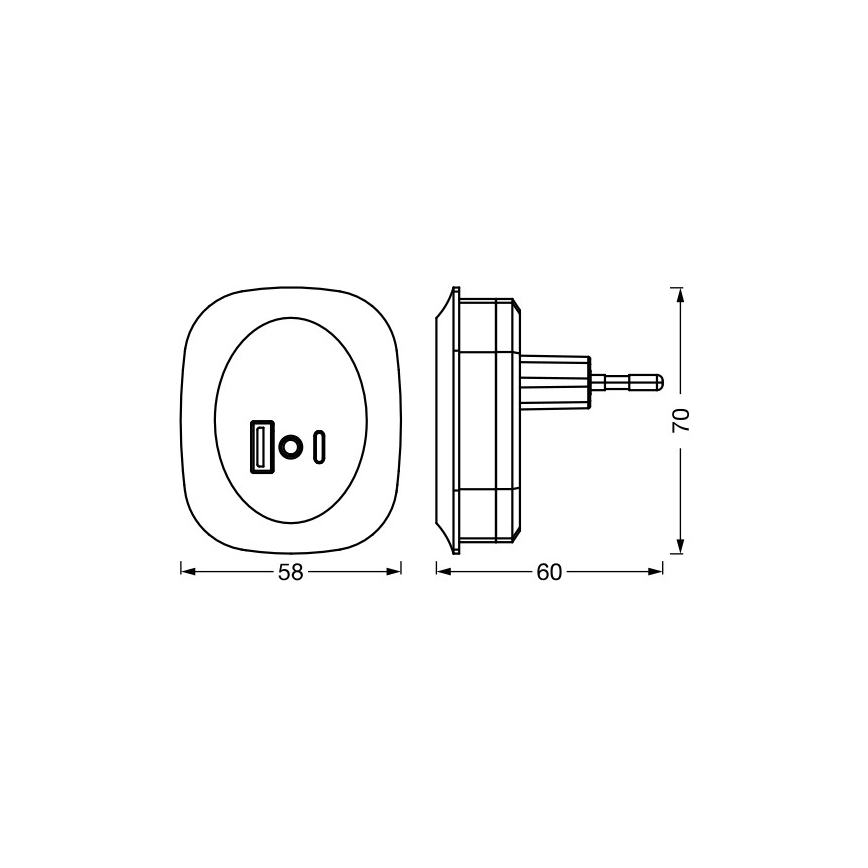 Osram - Lampada da notte LED da inserire nella presa con sensore e porta USB LUNETTA LED/12,5W/230V nera
