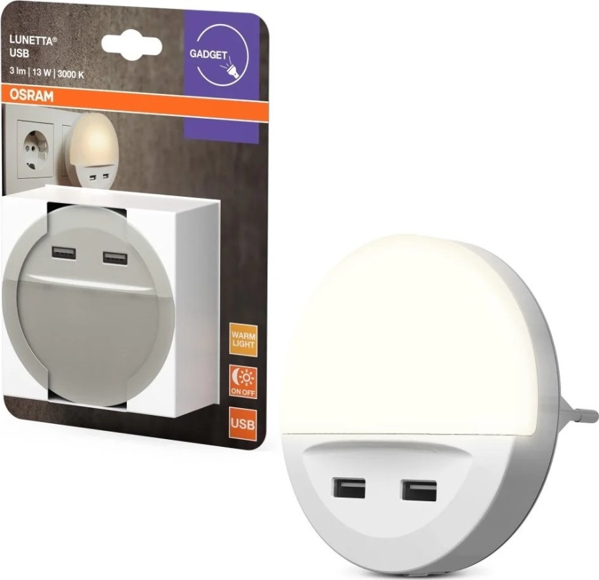 Osram - Lampada notturna LED da spina con sensore LUNETTA 2xUSB LED/13W/230V