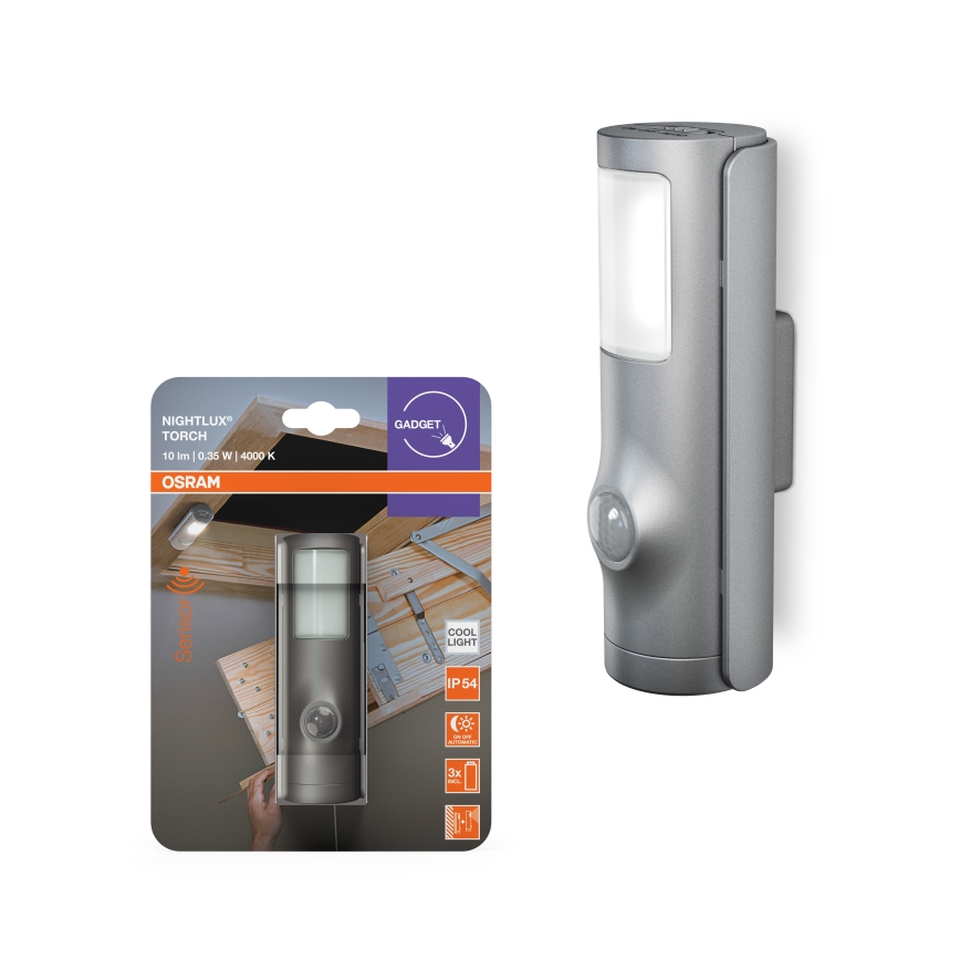 Osram - Lampada orientativa LED con sensore NIGHTLUX, LED 0,35 W, 3x AAA, IP54, argento