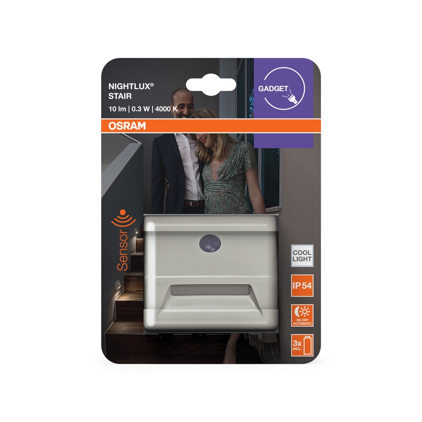 Osram - Lampada LED per scale con sensore NIGHTLUX LED/0,25W/3xAAA IP54 bianca