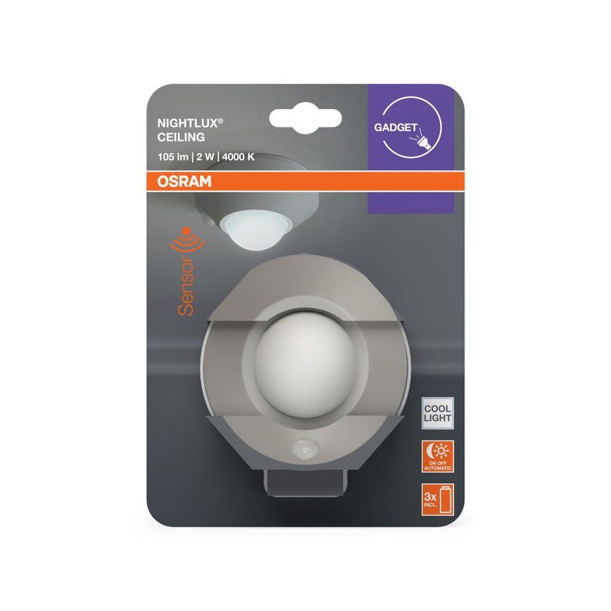 Osram - Lampe d'orientation LED avec détecteur NIGHTLUX LED/2W/3xAA argentée