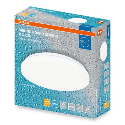 Osram - LED-Deckenleuchte für das Badezimmer mit Dämmerungssensor CEILING ROUND LED/18W/230V 3000K Ø 33 cm IP44 weiß