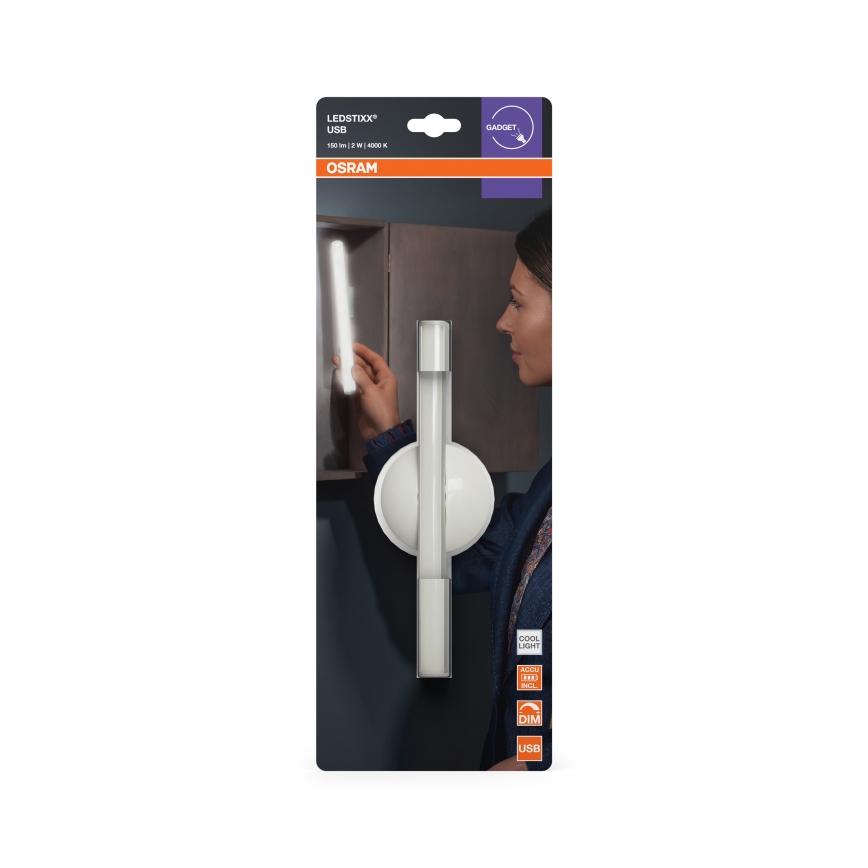 Osram - LEDSTIXX LED/2W/5V, dimmbares, wiederaufladbares Orientierungslicht, CRI 90, IP44, Weiß