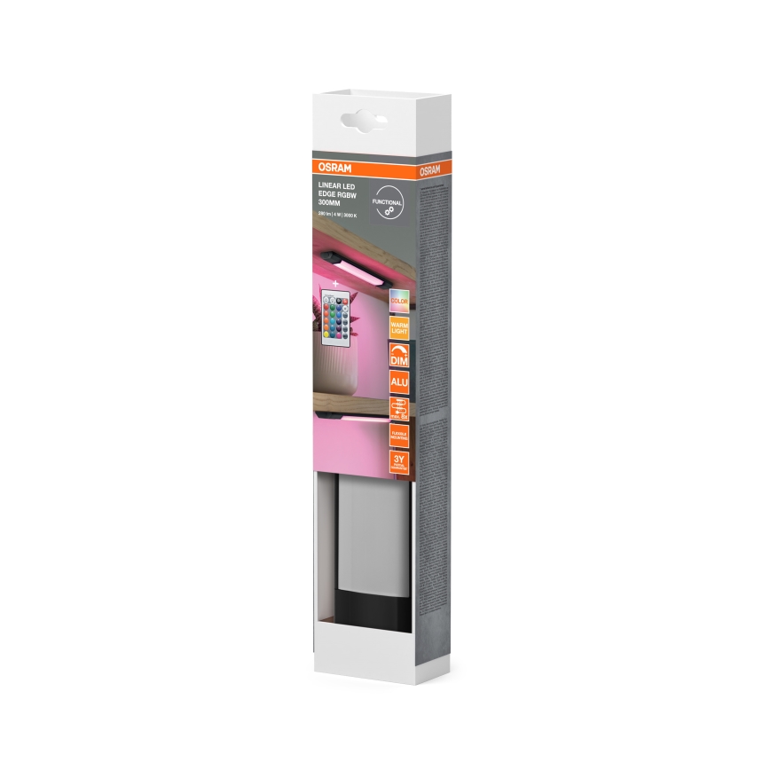 Osram - LED RGBW dimmbare Unterbauleuchte mit Bewegungsmelder LINEAR EDGE LED/4W/230V 30 cm schwarz + Fernbedienung