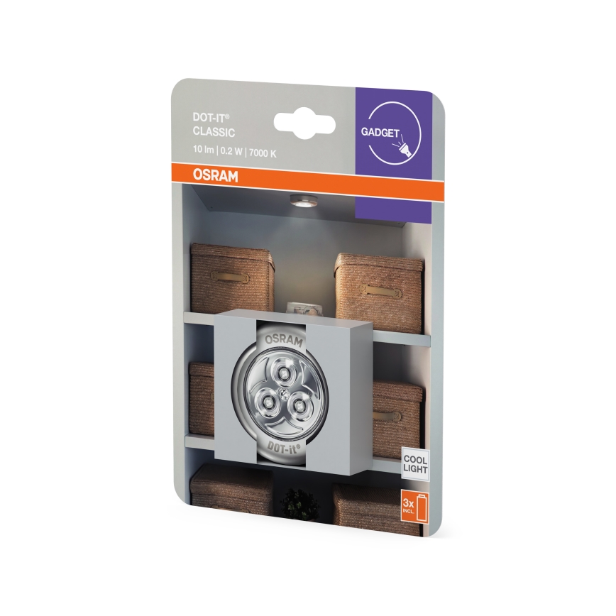 Osram - LED-Touch-Orientierungsleuchte DOT-IT LED/0,2W/3xAAA Ø 6,8 cm silber
