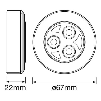Osram - LED-Touch-Orientierungsleuchte DOT-IT LED/0,2W/3xAAA Ø 6,8 cm silber