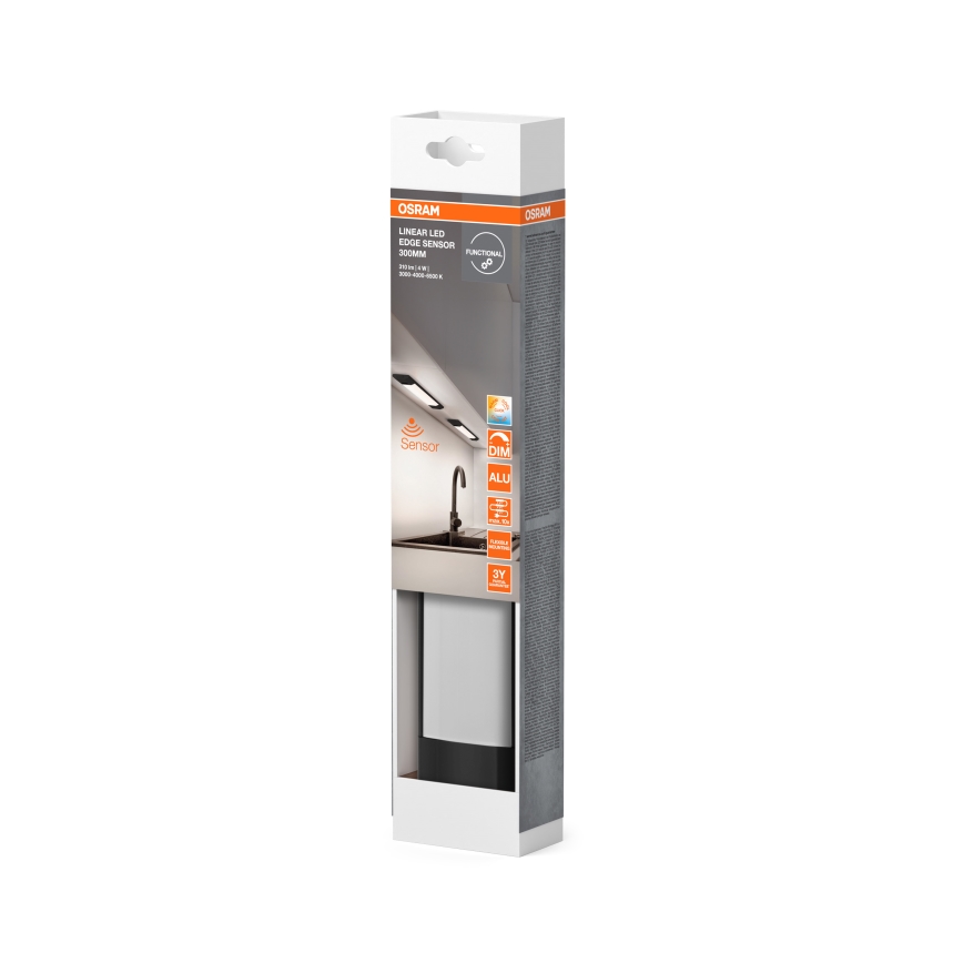 Osram - LINEAR EDGE LED Unterbauleuchte, dimmbar, mit Bewegungsmelder, 4W/230V, 3000/4000/6500K, 30 cm, schwarz
