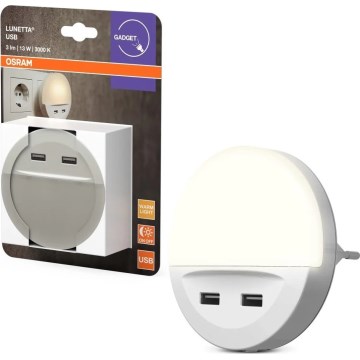 Osram - Luce notturna a LED da presa con sensore LUNETTA 2xUSB LED/13W/230V