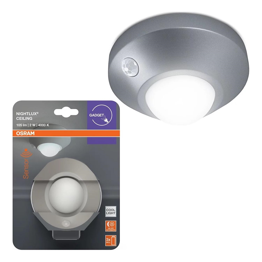 Osram - Luce notturna LED con sensore NIGHTLUX LED/2W/3xAA argento