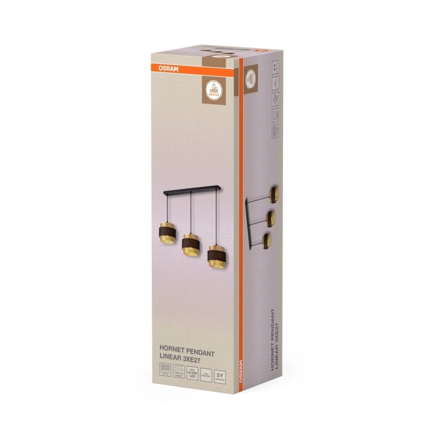 Osram - Pendelleuchte DECOR HORNET mit Kabelaufhängung, 3xE27/10W/230V, schwarz/gold