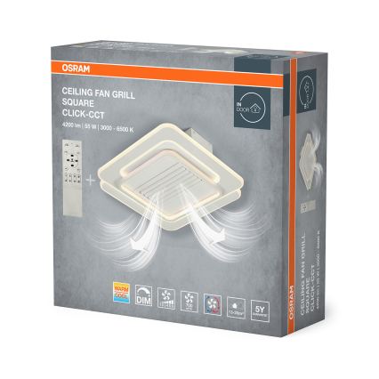 Osram - Plafonnier LED dimmable avec ventilateur de plafond, 55W/230V, 3000-6500K, blanc + télécommande
