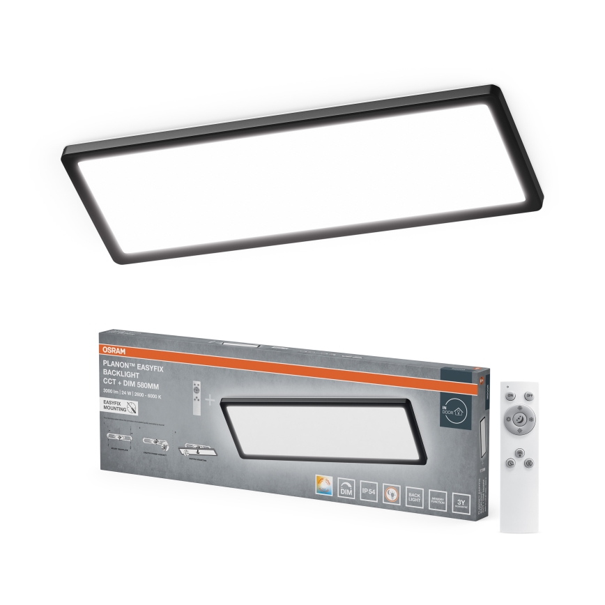 Osram - Plafonnier dimmable pour salle de bains PLANON EASYFIX LED/24W/230V 2600-6000K 20x58 cm IP54 noir + télécommande