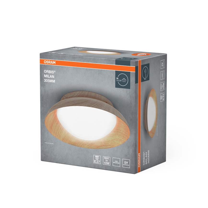 Osram - Plafonnier ORBIS MILAN 2xE27/10W/230V diamètre 30,5 cm, décor bois