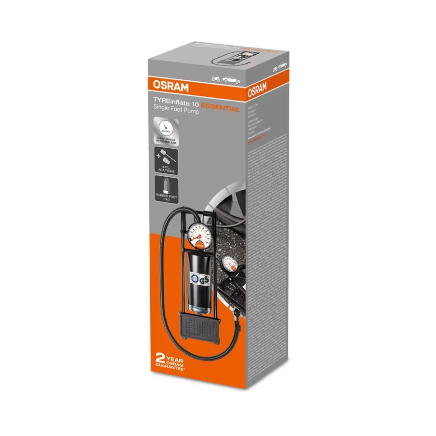 Osram - Pompa a pedale con manometro TYREINFLATE 10 ESSENTIAL OFP10ESN