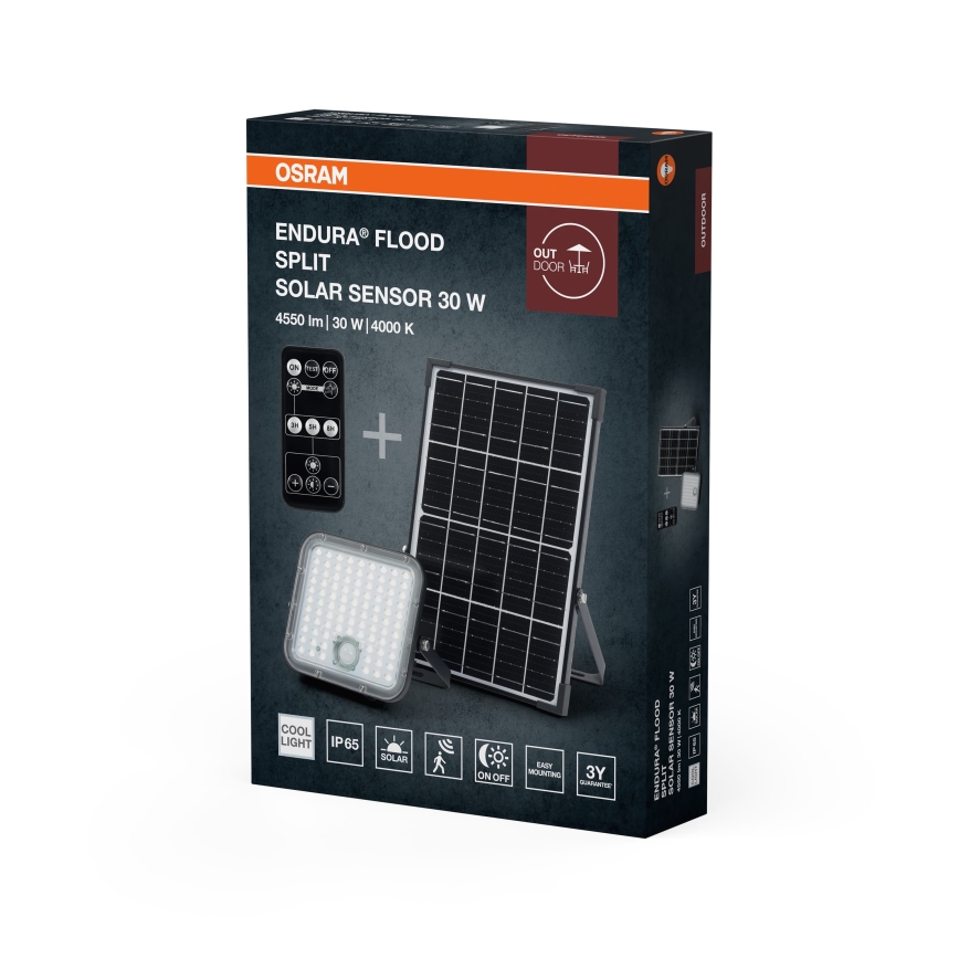 Osram - Faretto solare LED dimmerabile con sensore ENDURA LED/30W/6,4V 4000K IP65 nero + telecomando