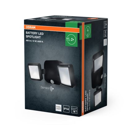Osram - Projecteur mural LED d'extérieur avec capteur BATTERY, 2 x LED 5W, alimenté par 4 piles D, IP54