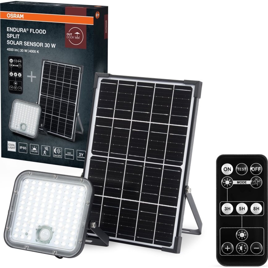 Osram - Projecteur solaire LED dimmable avec capteur ENDURA LED/30W/6,4V 4000K IP65 noir + télécommande