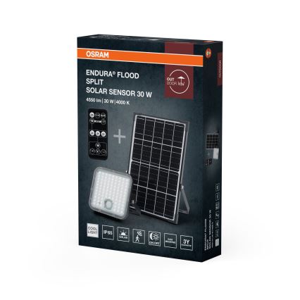 Osram - Projecteur solaire LED dimmable avec capteur ENDURA LED/30W/6,4V 4000K IP65 noir + télécommande