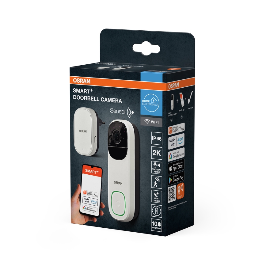 Osram - Sonnette vidéo intelligente SMART+ avec capteur 2K, 230 V, IP66, Wi‑Fi