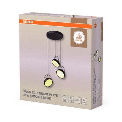 Osram - Suspension sur câble DECOR PUCK 3xLED/12W/230V noire