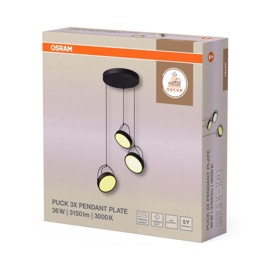 Osram - Suspension sur câble DECOR PUCK 3xLED/12W/230V noire