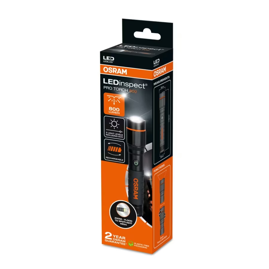 Osram - Torcia ricaricabile LED dimmerabile LEDINSPECT PRO TORCH 800 LED/8W/3,7V 2200 mAh IP44