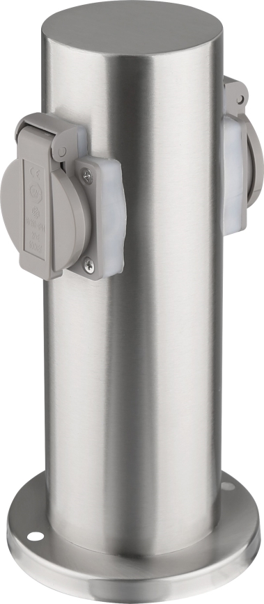 Outdoor-Steckdosensäule 2Z 230V IP44 mattes Chrom rund