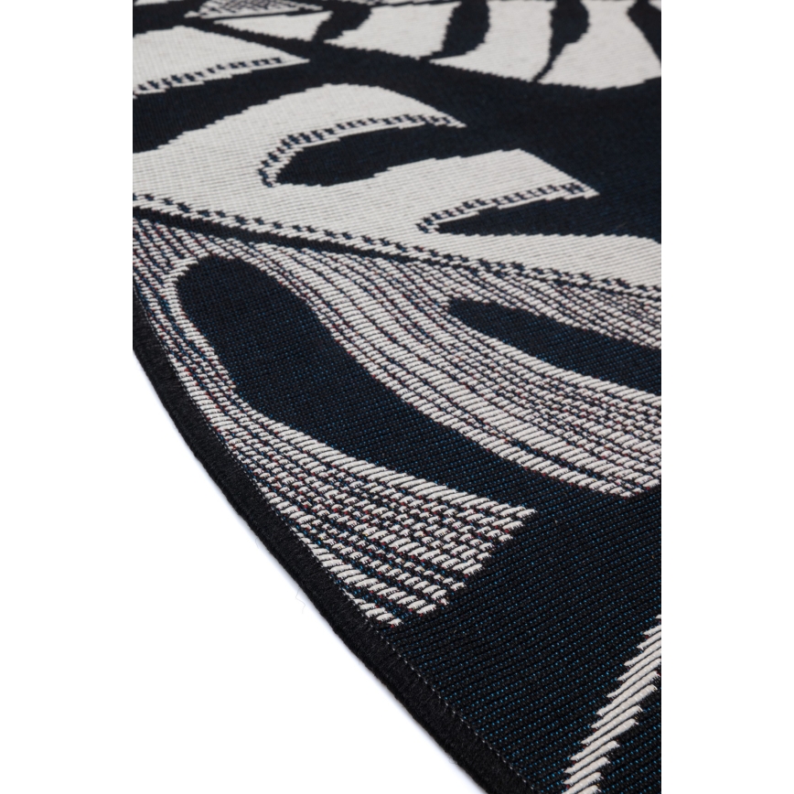 Outdoor-Teppich JUNGLE 135 cm Schwarz/Weiß – Blattmuster