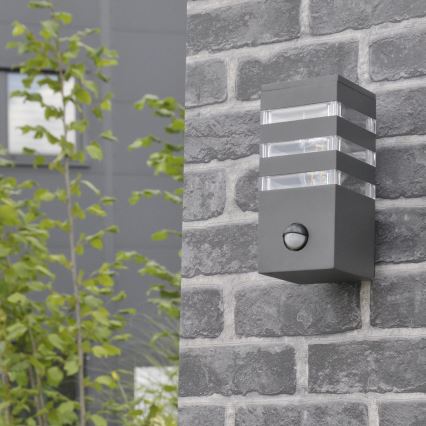 Outdoor-Wandleuchte mit Sensor TEKSAS 1xE27/12W/230V IP44 Graphit