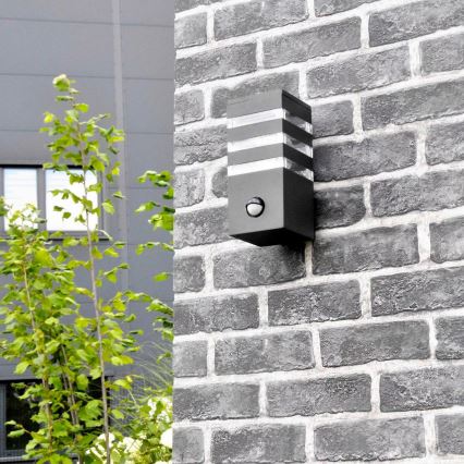Outdoor-Wandleuchte mit Sensor TEKSAS 1xE27/12W/230V IP44 Graphit