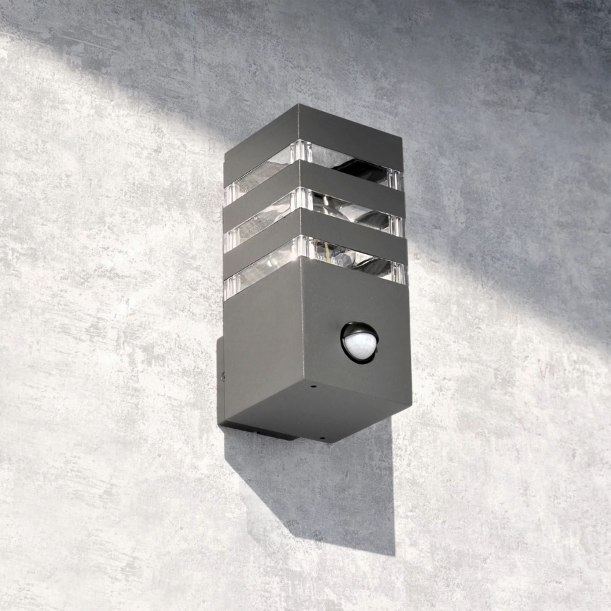 Outdoor-Wandleuchte mit Sensor TEKSAS 1xE27/12W/230V IP44 Graphit