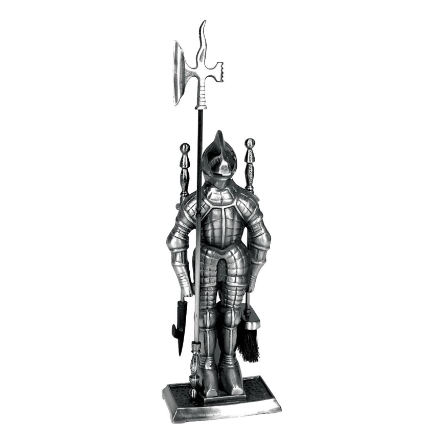 Outils en fonte pour cheminée 4 pce chevalier argent