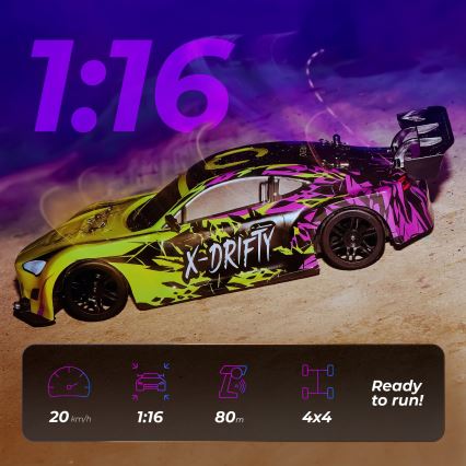 Overmax - Auto da drift radiocomandata X-DRIFT 1000 mAh, giallo/viola