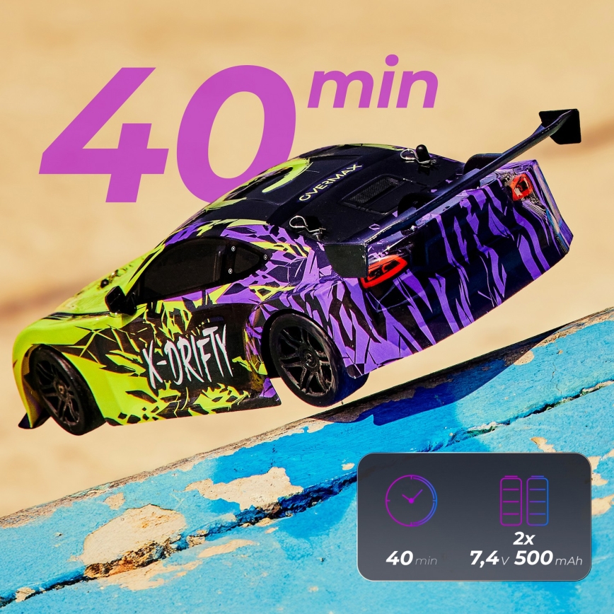 Overmax - Auto da drift radiocomandata X-DRIFT 1000 mAh, giallo/viola