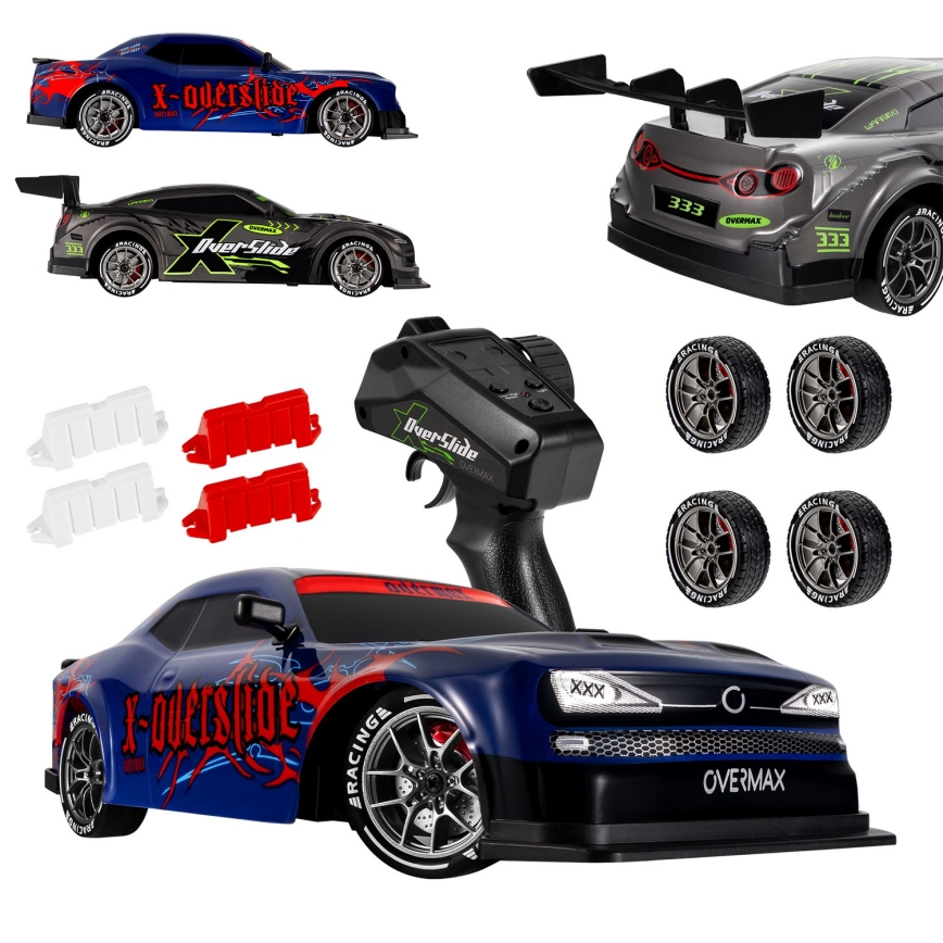 Overmax - ferngesteuertes RC-Drift-Auto 2-in-1 X-OVERSLIDE 1000 mAh schwarz/grün/blau/rot
