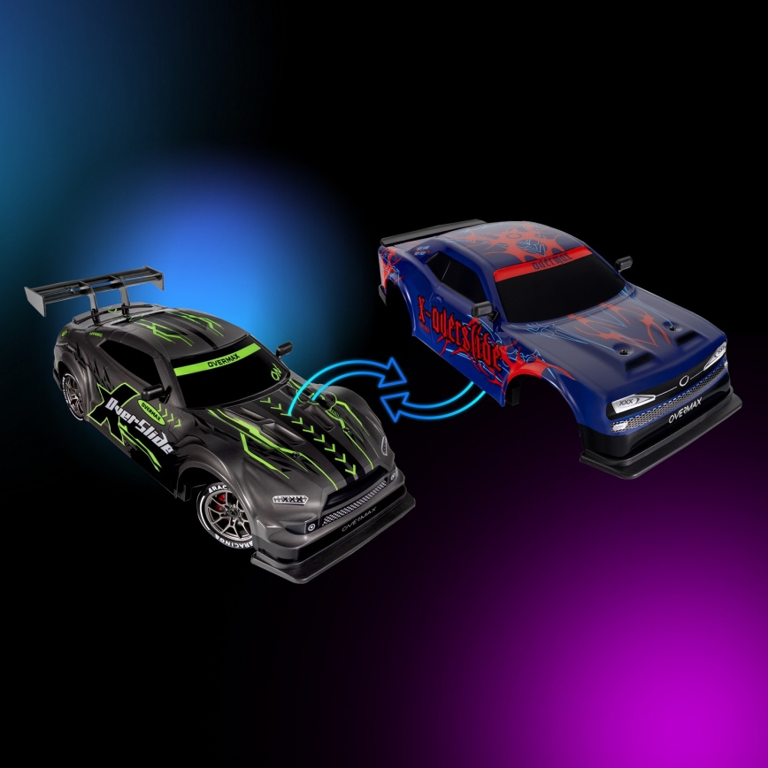 Overmax - ferngesteuertes RC-Driftauto X-OVERSLIDE 1000 mAh schwarz/grün/blau/rot