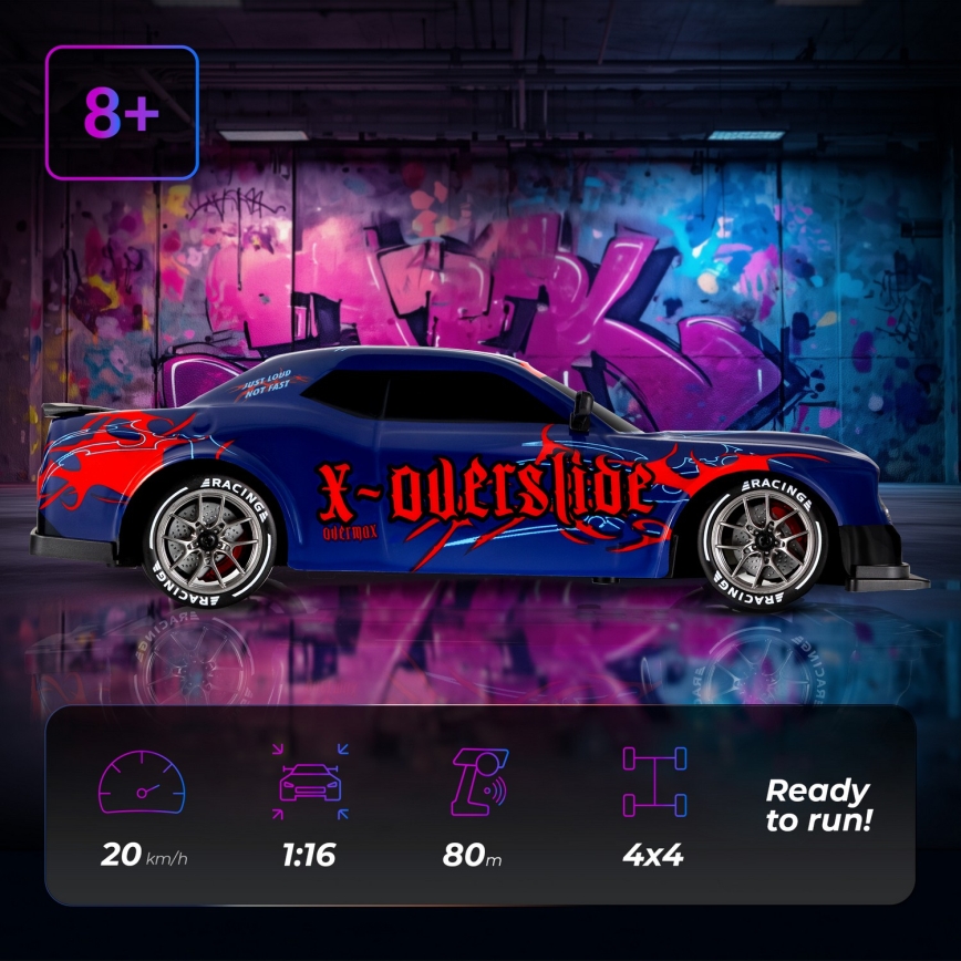 Overmax - ferngesteuertes RC-Driftauto X-OVERSLIDE 1000 mAh schwarz/grün/blau/rot