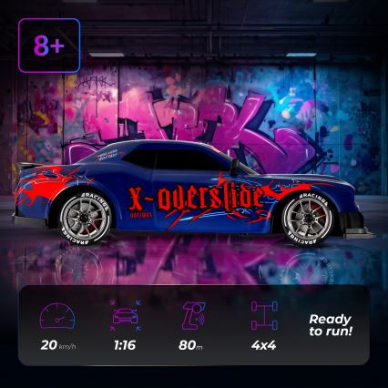 Overmax - Voiture RC de drift télécommandée X-OVERSLIDE 1000 mAh, noire/verte/bleue/rouge