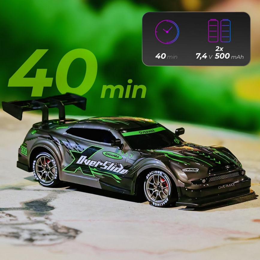 Overmax - Voiture RC de drift télécommandée X-OVERSLIDE 1000 mAh, noire/verte/bleue/rouge