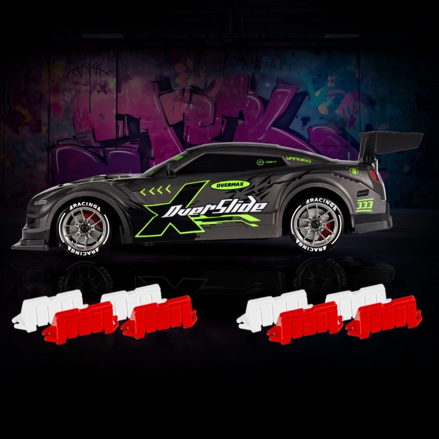 Overmax - Voiture RC de drift télécommandée X-OVERSLIDE 1000 mAh, noire/verte/bleue/rouge