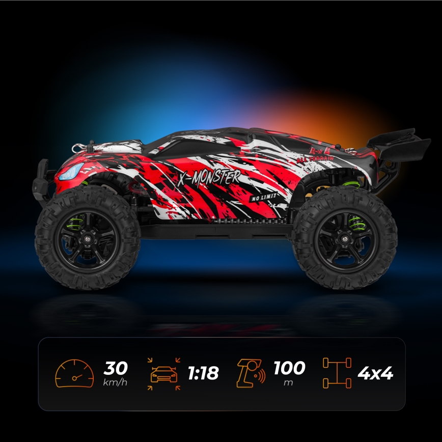 Overmax - voiture radiocommandée 2 en 1 X-MONSTER 3.5 1700 mAh noir/rouge/vert