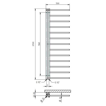 P.M.H. AP2C-L - Badezimmer-Handtuchheizkörper APOLLO 219 W 150 cm, links, Hochglanzchrom
