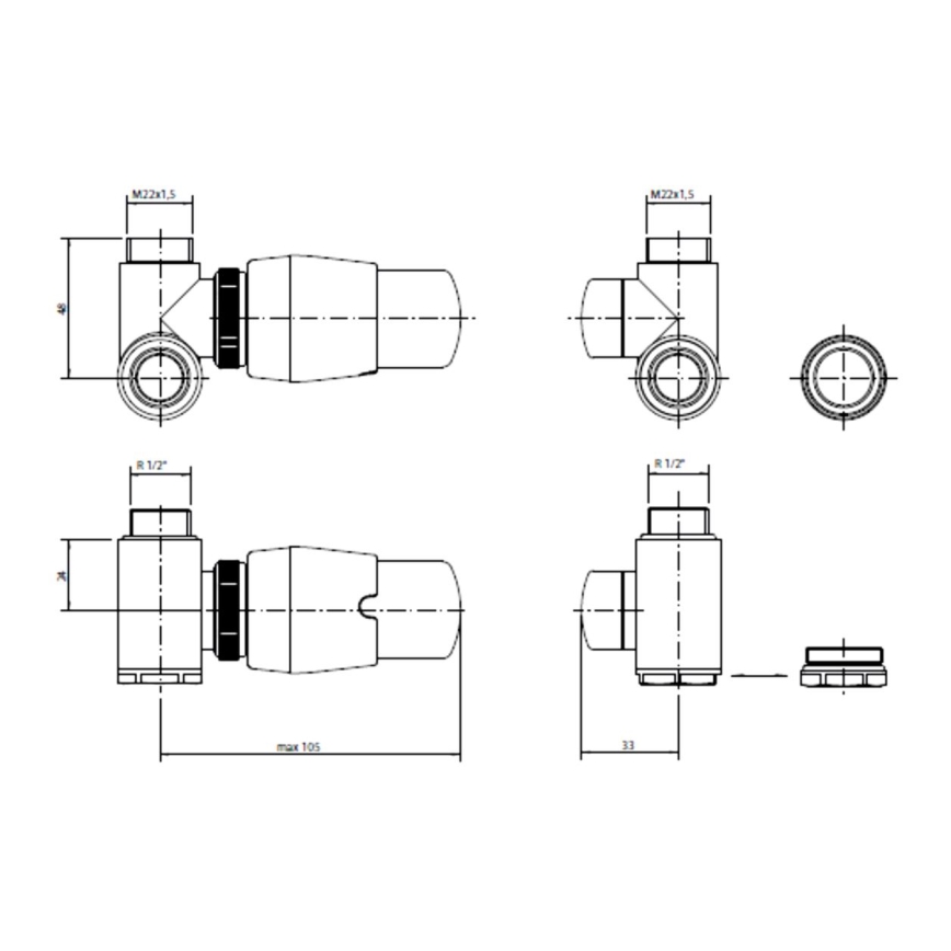 P.M.H. INTER-LW - Valvola con testa termostatica INTER, sinistra / bianco