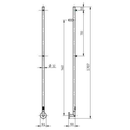P.M.H. OL1SS - Elektrischer Handtuchwärmer OLE 24W/230V 170 cm IP44 polierter Edelstahl