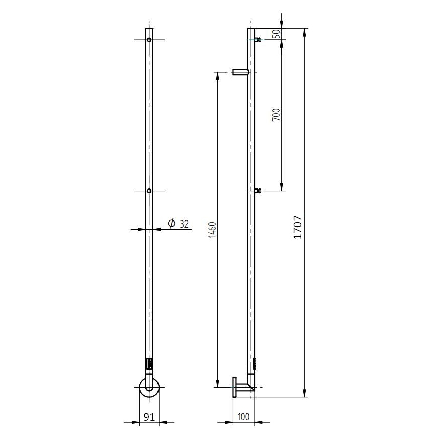 P.M.H. OL1SS - Scaldasalviette elettrico per asciugamani OLE 24W/230V 170 cm IP44 acciaio inox lucido