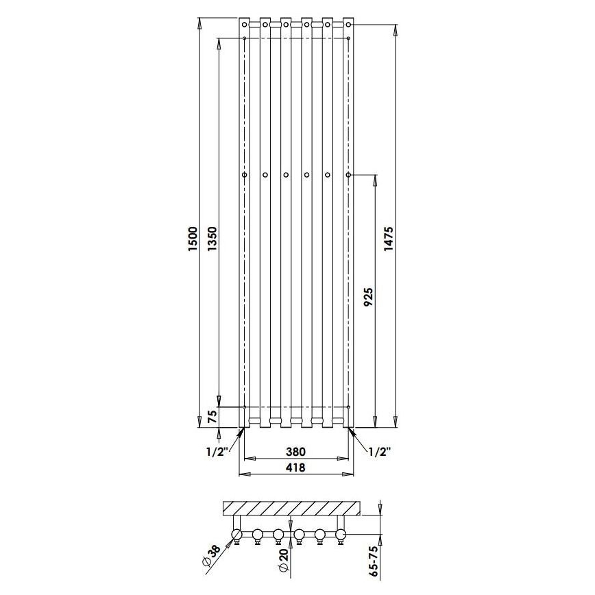 P.M.H. R2C/6 - Radiateur sèche-serviettes en échelle ROSENDAL 525 W 150 cm chromé brillant